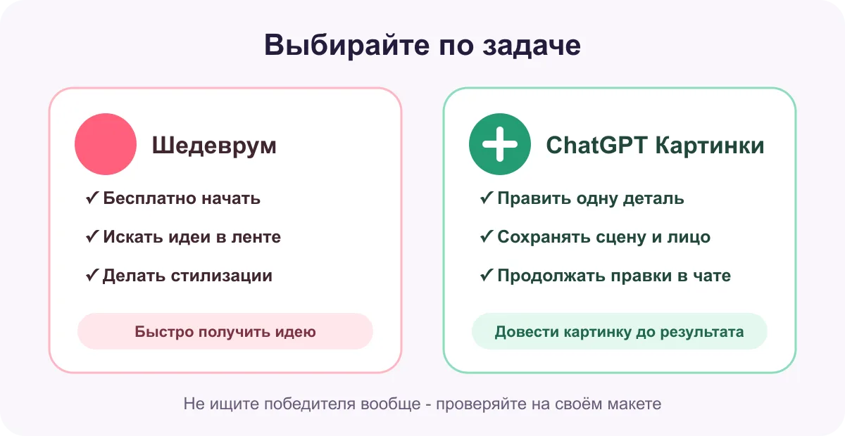Выбор между Шедеврумом и ChatGPT Картинками по типу задачи