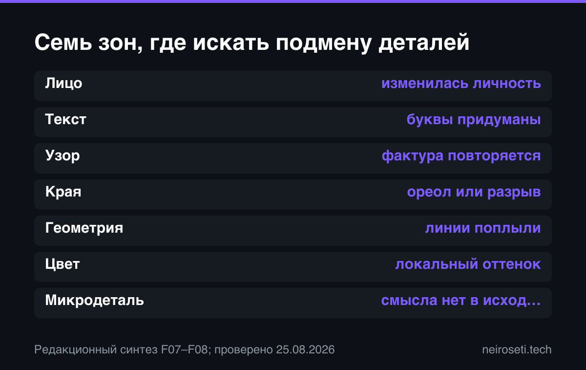 Семь зон проверки улучшенного фото и стоп-сигналы артефактов