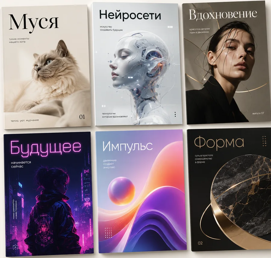 Обложки для журнала и канала, созданные нейросетью